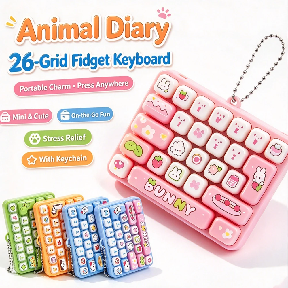 26 키캡 키링 Mini 26 Keys Fidget Keyboard Keychain Cartoon Clicker Toy Set Kawaii Stress Relief Bag Charms Pendant Party Favor Gift