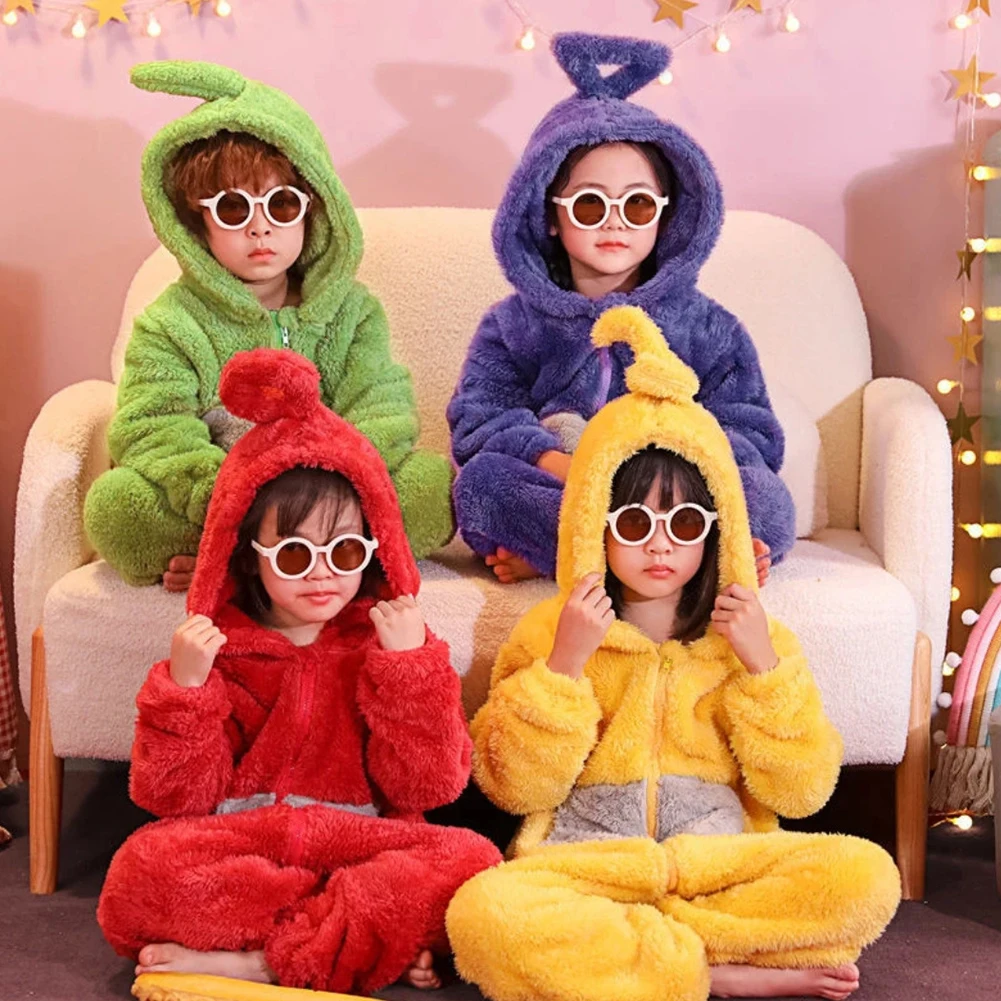 Kids Tele tubbies Anime Plush Pajamas Cartoon Tele tubbies Costumes Unisex Soft Long Sleeves Piece Pajamas Party Friend Gifts