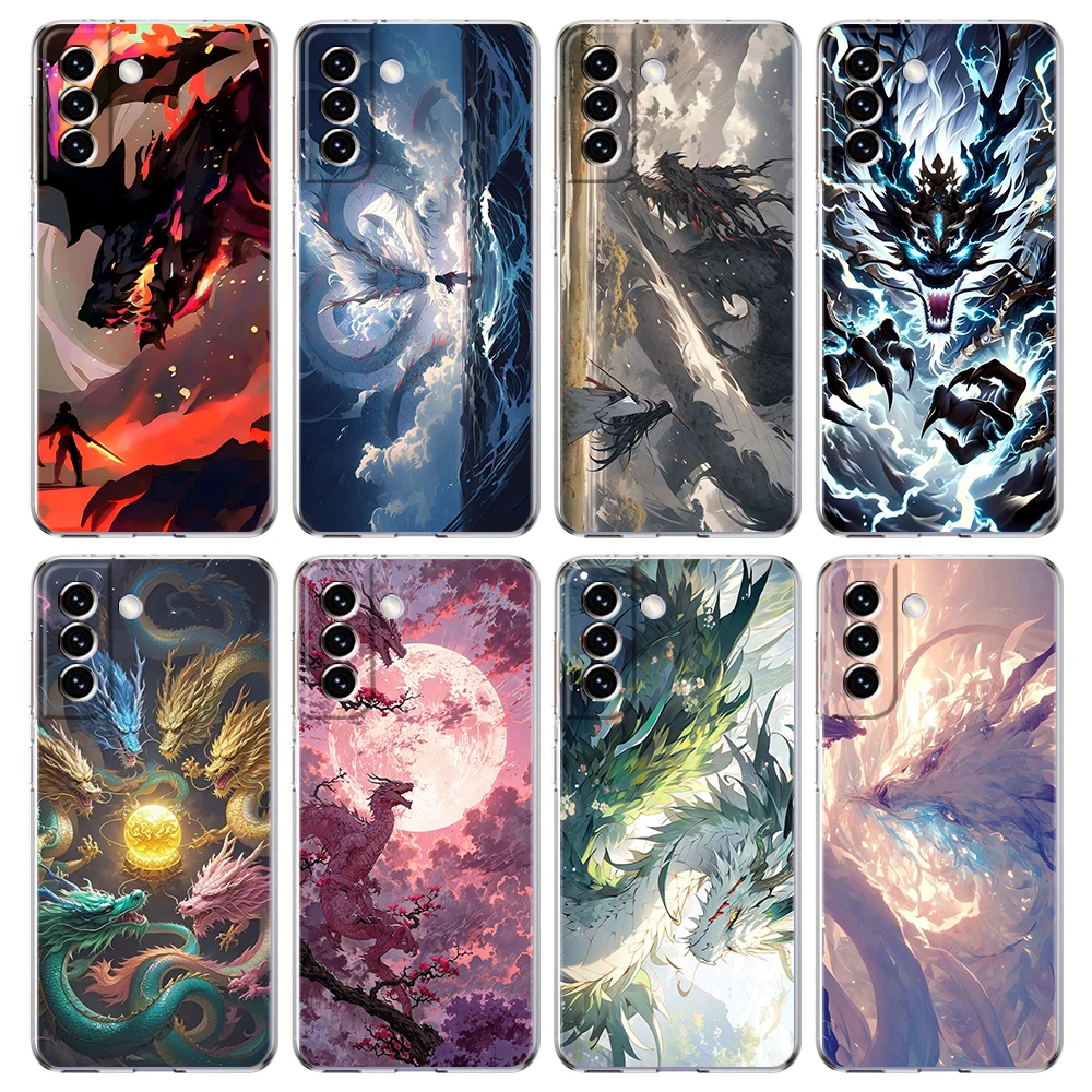 Cartoon Dragon Long Transparent Cover for Samsung Galaxy S25 Edge S24 S23 S22 S20 S21 FE Ultra S10 S10E Plus 5G Phone Case Capas