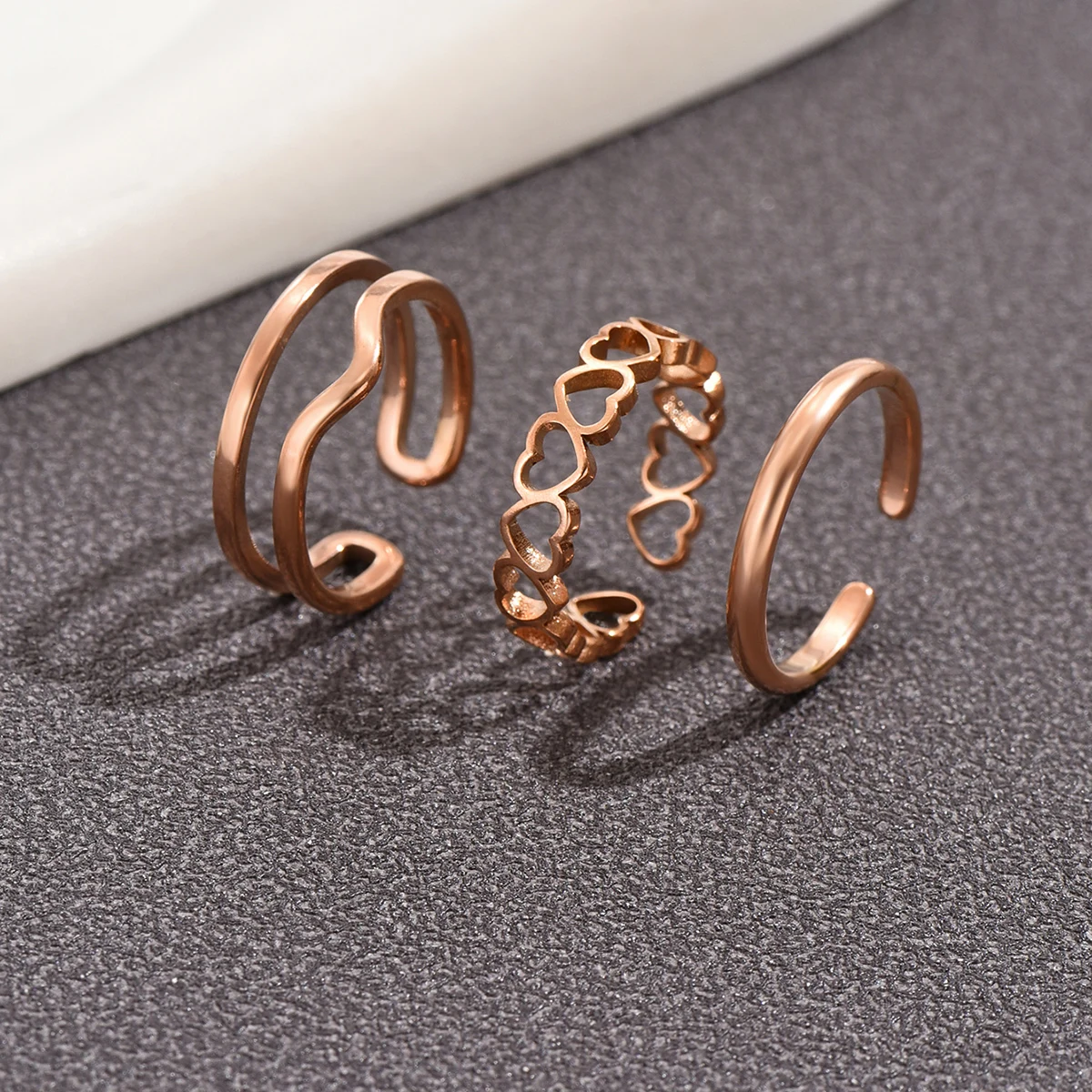 3Pcs/Set Simple Hollow Heart Foot Ring Adjustable Opening Toe Ring for Women Girl Summer Beach Vacation Jewelry Finger Ring