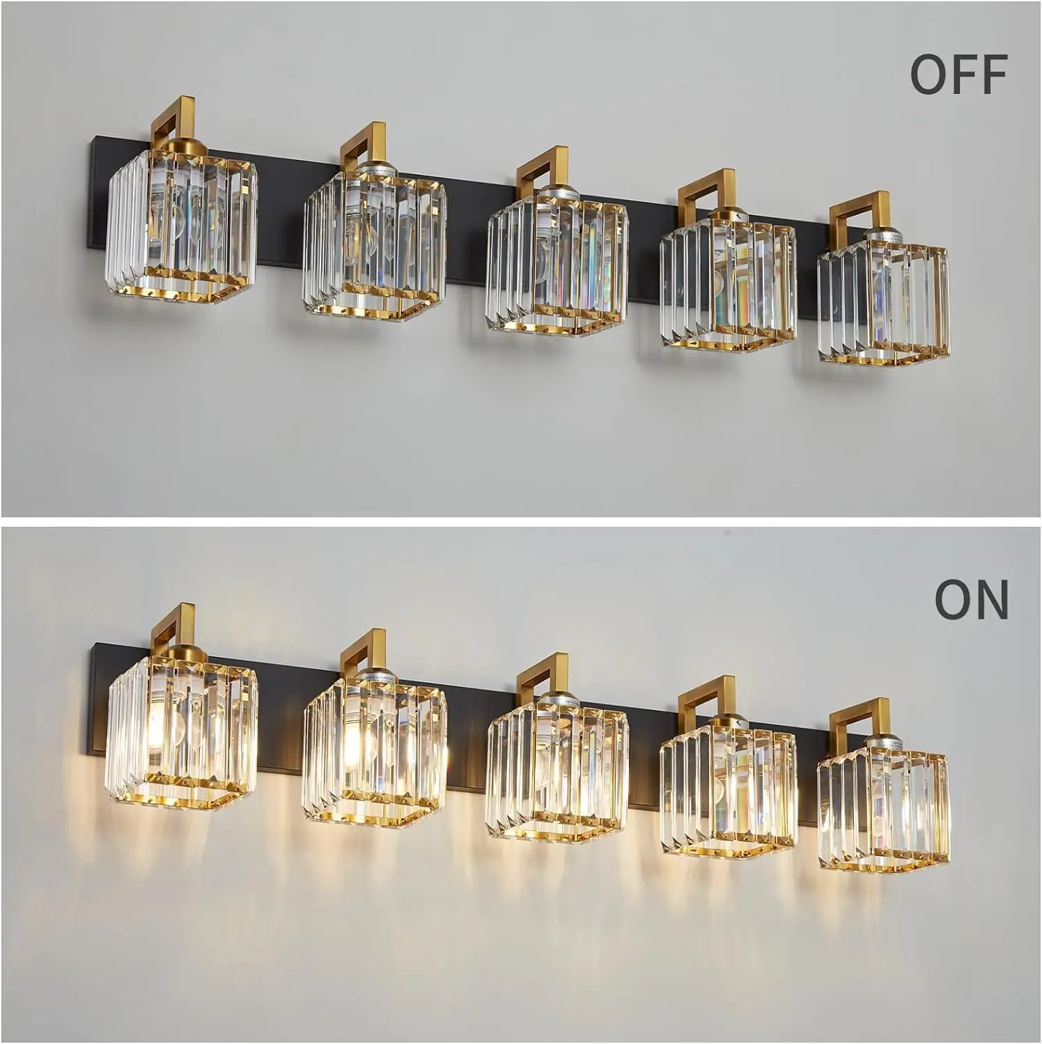 Moderne Kristall Eitelkeit Licht 5-Lichter Schwarz gold moderne Kristall Wand leuchte Badezimmer moderne Kristall Eitelkeit Beleuchtung