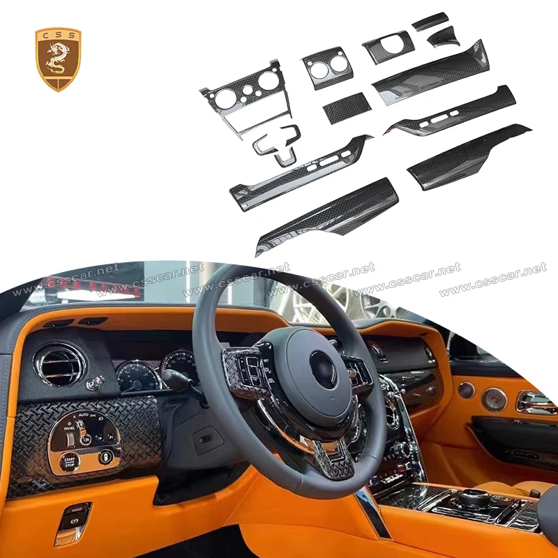 Left -Hand Drive Paste Style Car Center Control Interior Accessory For Rolls-Royce Cullinan Dry Carbon Fiber Steering Wheel Trim