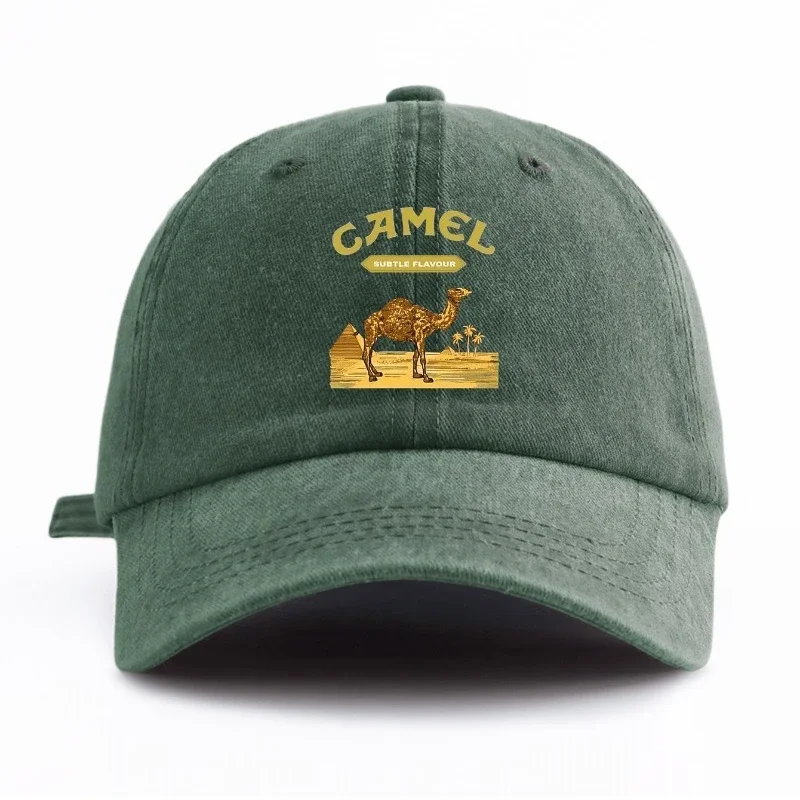 Customization 1 Pc CAMEL Print Washed Baseball Cap, Classic Casual Stylish , Perfect Gift For Grandpa Families And Friends