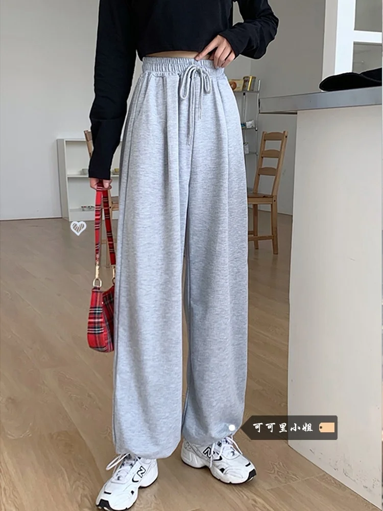 

Женские модные универсальные свободные спортивные брюки с высокой талией, прямые, широкие, с манжетами, повседневные, трендовые