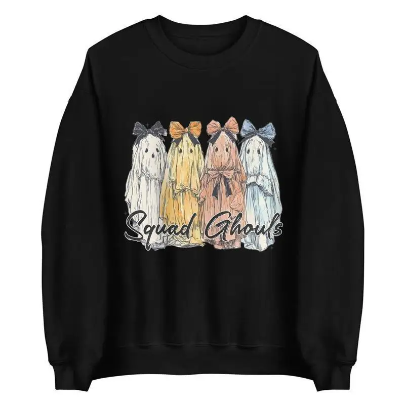 

Cute Squad Ghouls Ghost Sweatshirt for Women, Halloween & Spooky Season Best Friend Matching Pullover Top, Holiday Party Gift