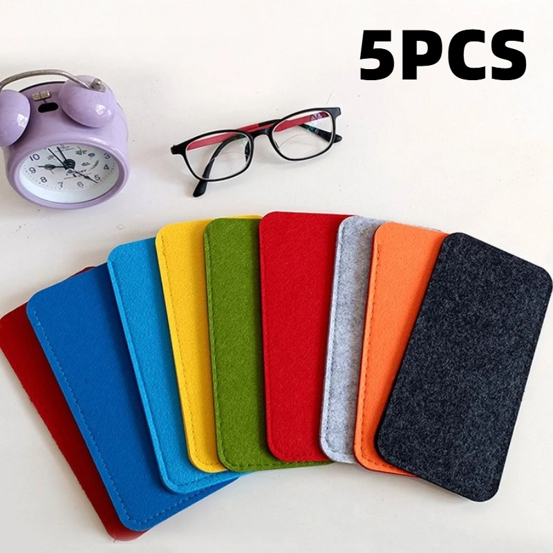 5PCS Colorful Felt Portable Glasses Case Minimalist Stylish Eyeglass Pouch Soft Spectacle Storage Bag Unisex Eyewear Accessory