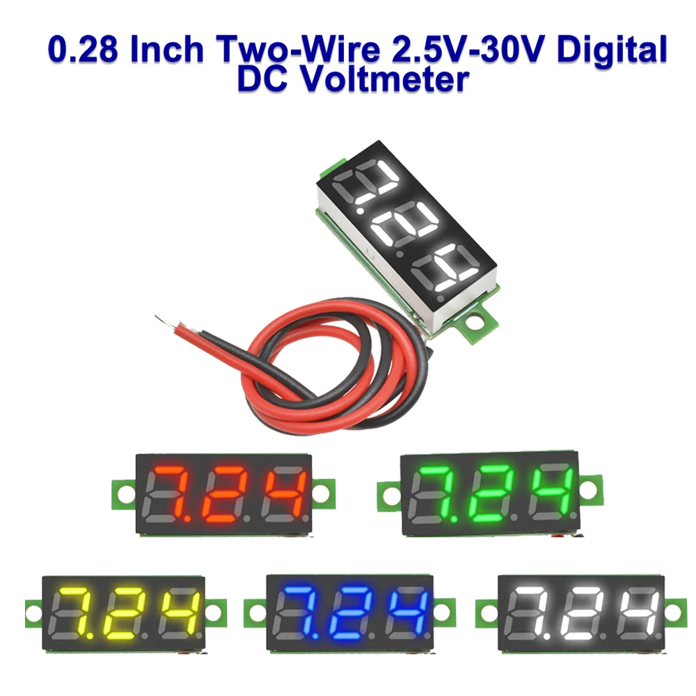 

Mini Digital DC Voltmeter 0.28 Inch Two-Wire 2.5V-30V Digital DC Voltmeter Voltage Tester Meter Indicator Yellow/Red/Green/White