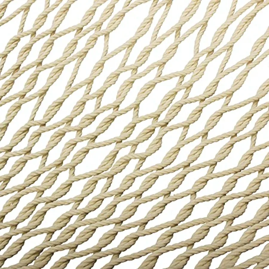 Single DuraCord Rope Hammock for outdoor use, durable polypropylene rope, natural beige color, weather-resistant with 450 lb ca