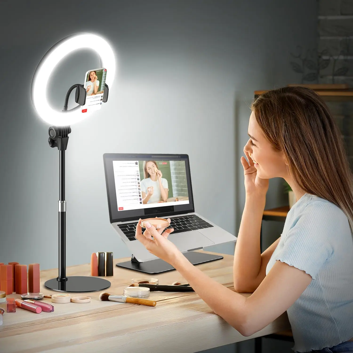 

10'' Desk Ring Light with Stand – Zoom Lighting with Phone Holder for Computer・Video Calls・Conference – CRI95 LED Ad