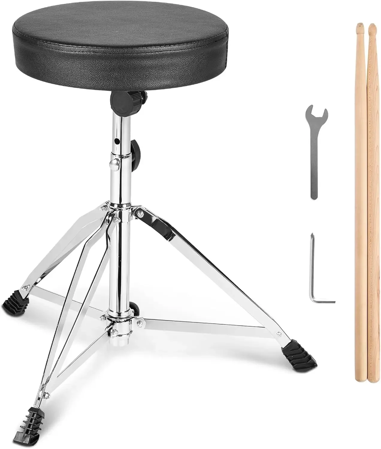 Drum Throne, 19.3 to 23 in / 490-585 mm Height Adjustable, Padded Drum Stool Seat with Anti-Slip Feet 5A Drumsticks 330 lbs