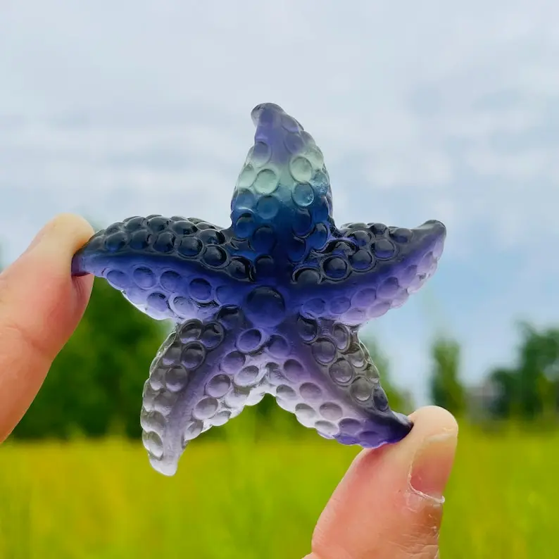 

Natural Fluorite Starfish Hand Carved Home Decoration,Reiki Healing,Crystal Collection gifts