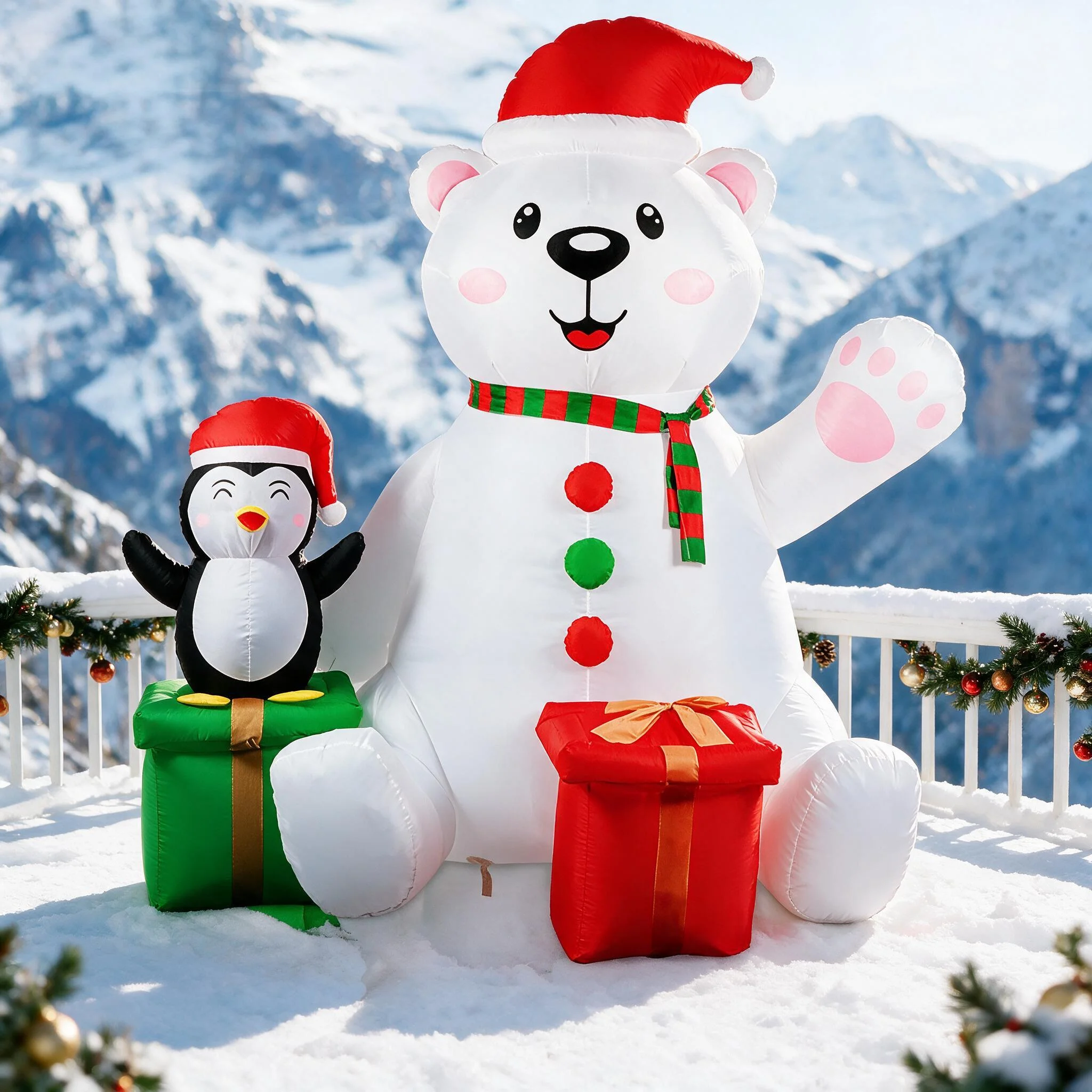 180cm Christmas Inflatable Decorations Penguin And Polar Bear Ornaments Outdoor Patio Christmas Inflatable Suitable for Patios