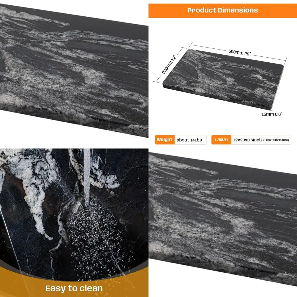 

Durable Black Marble Rolling Pin & Cutting Board, 12x20x0.7, Sturdy for Pastry & Chocolate Making, Single Pack