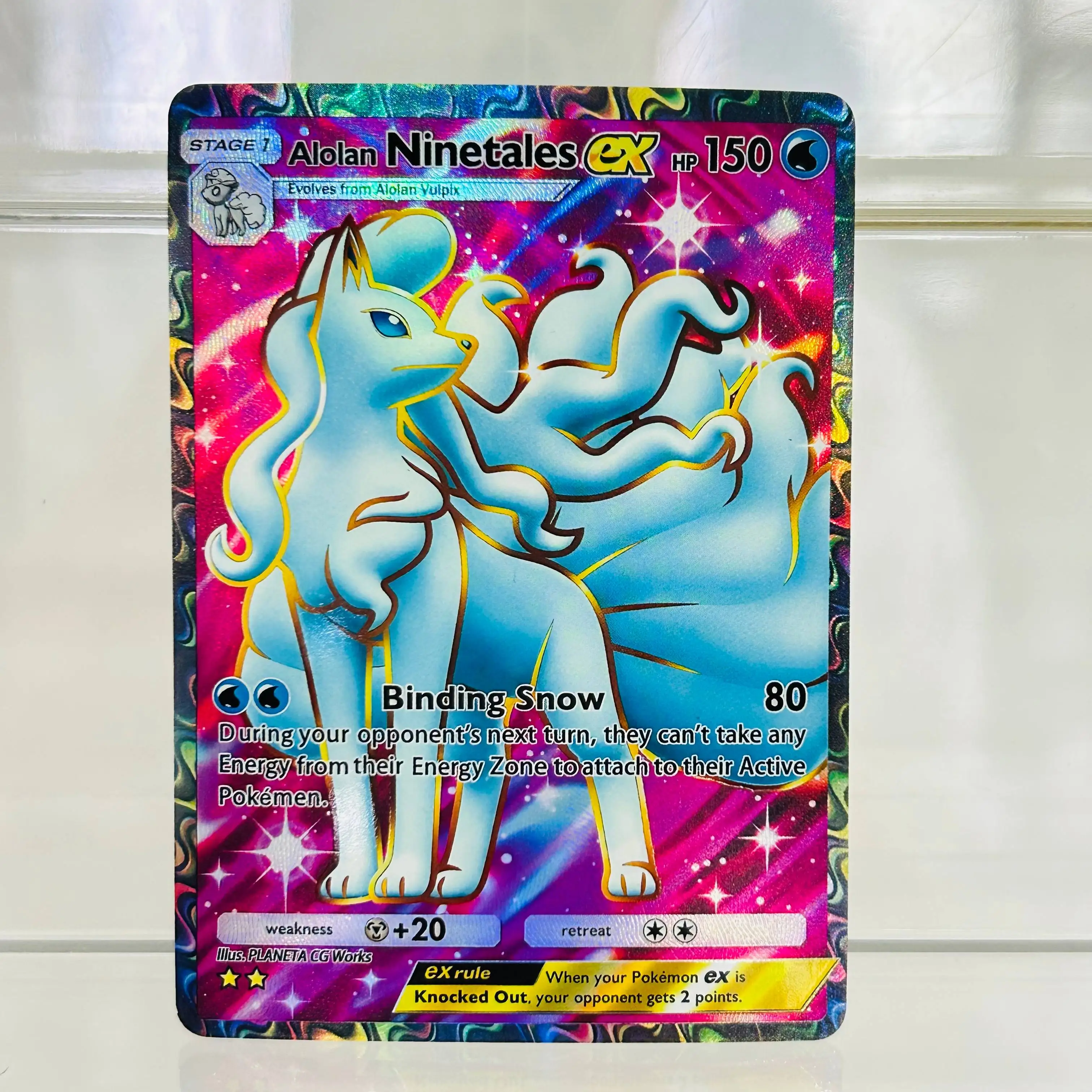 Alolan Ninetales EX English DIY Card with Holographic Texture, Perfect Condition Premium Anime Collection Card