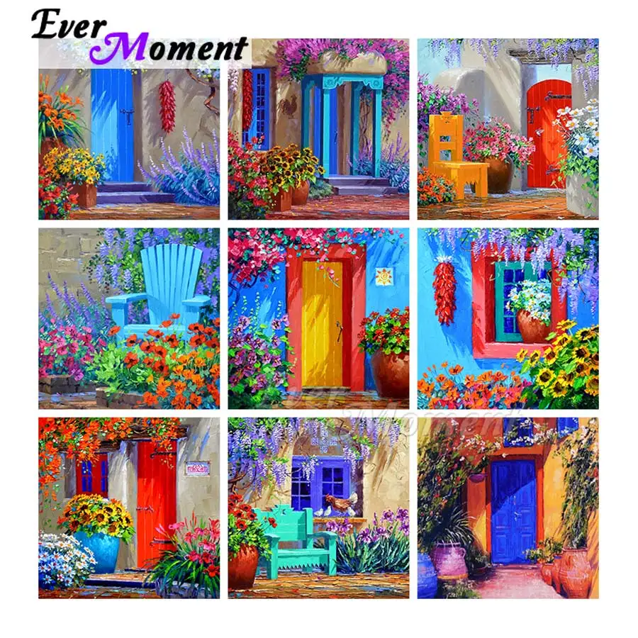 

Ever Moment Scenery Diamond Painting Colorful Door and Window Full Square Resin Drill Painting for Home Decoration 5L520