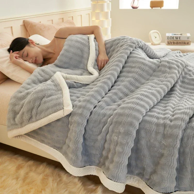 Imitation Rabbit Plush Autumn Winter Warm Blankets for Bed Soft Fluffy Comfortable Blankets Absorbent Breathable Warmth Blanket
