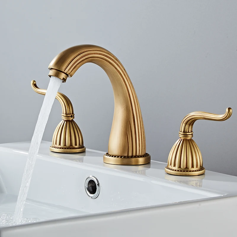 Balck/Gold/Antique Crystal handles Basin Sink Faucet Hot Cold Mixer Deck Mounted Mixer Crane Bathroom Tub Faucet Three holes