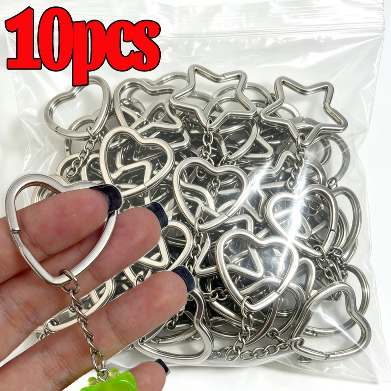 5 Stück Herz-Stern-Schlüsselanhänger mit Kette für Schmuckanhänger, DIY-Bastelarbeiten, Metall-Schlüsselanhänger, rund, herzförmig, DIY-Schlüsselanhänger