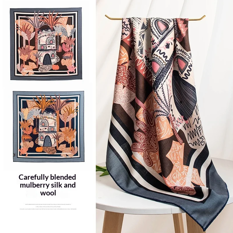 

Шерстяной шарф, мягкий ретро-шарф ручной работы с волнистым краем, декоративный шарф-сумка, теплый солнцезащитный, большой женский платок