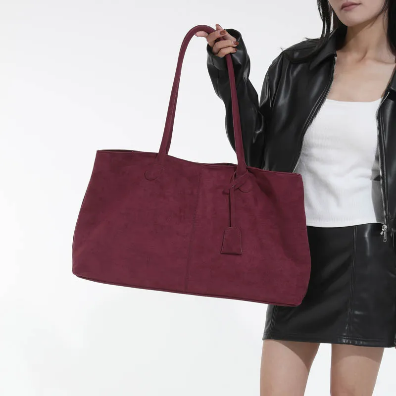 Women Suede Tote Bag Solid Color Shoulder Bag Large Capacity Handbags Trendy Satchel Bags Work Travel Shopping Commuter Tote Sac