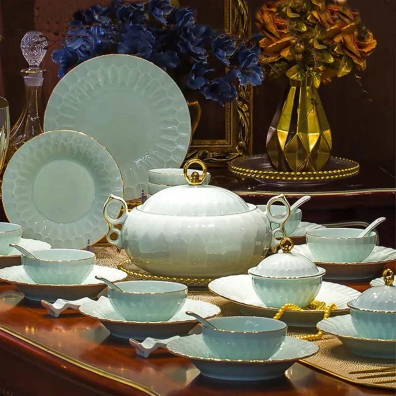 High-end celadon tableware high-end dishes household set