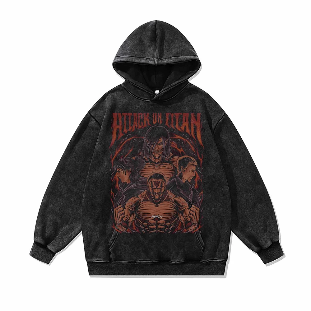 Attack On Titan Print Harajuku Men's Hoodie Japanese Anime Hooded Berserk Retro Sweatshirt Y2k Loose Hip Hop Streetwear Goth Top