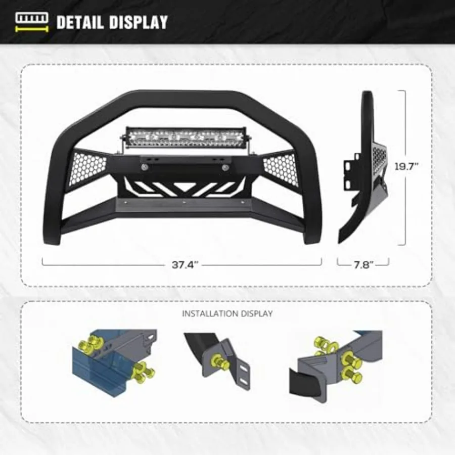 شريط الثور مع شريط إضاءة LED وإطار لوحة ترخيص متوافق مع شبكة حماية الشواية الأمامية تشيفي كولورادو وجي إم سي كانيون 2015-2022، #4