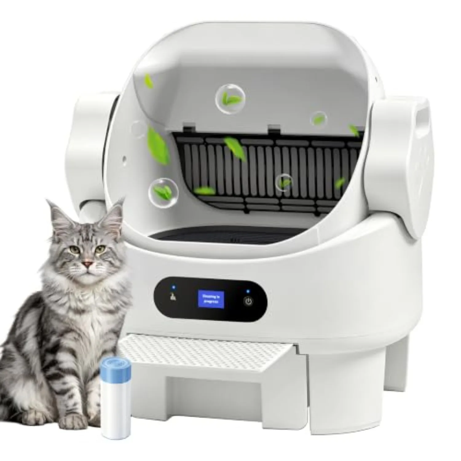 Self Cleaning Auto Litter Box Enclosure, Open-Top, Multiple Cats | Safety Sensor Protection, Large Bin, Ultra Quiet