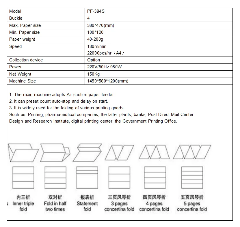 PF-384S Automatic A4 to A0 Size Blueprint Printing Pocket Paper Book Cover A3 Paper Folding Machine A3