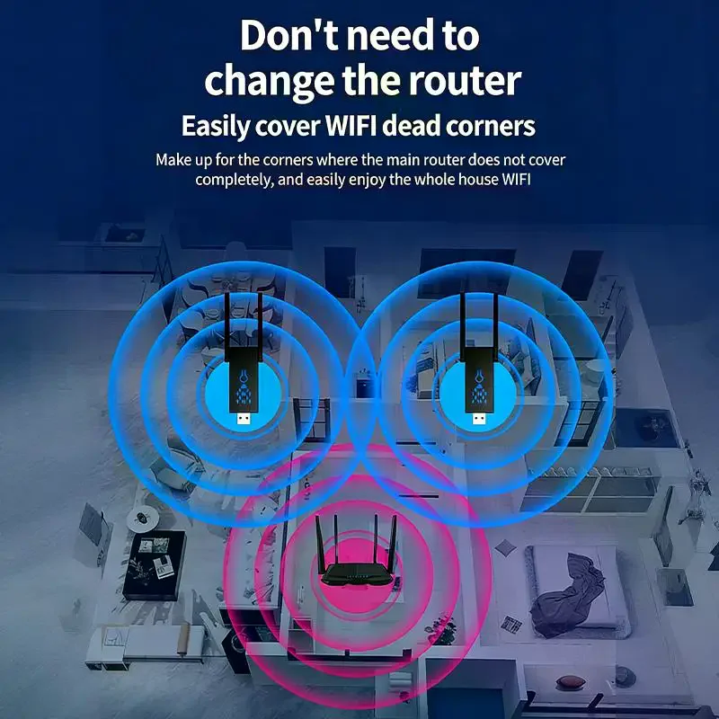 Dual Band 1300Mbps WiFi USB Adapter 2.4G/5Ghz Wi-Fi Dongle USB3.0 802.11AC 4-Antenna Wireless Receiver For PC/Laptop Driver Free