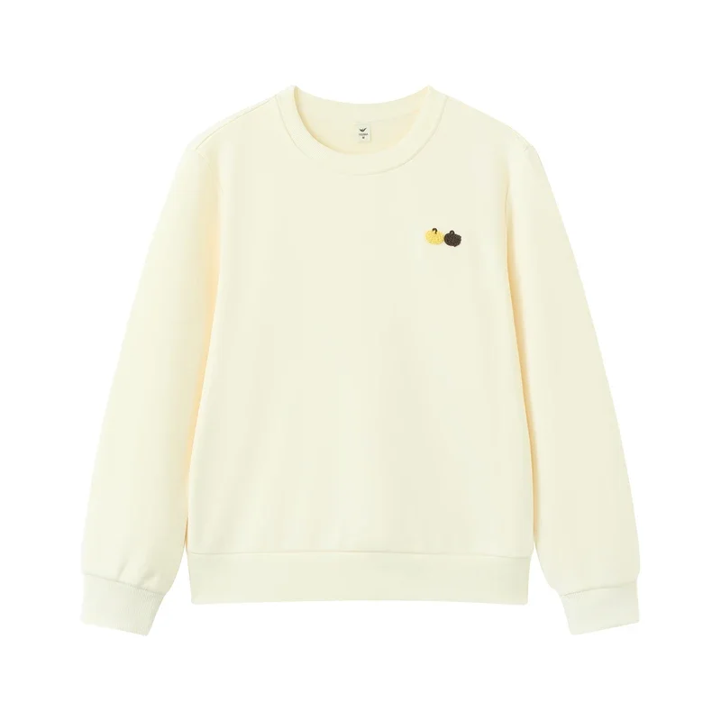 سويت شيرت نسائي شتوي جديد برقبة دائرية مع تطريز صغير على الصدر، سويت شيرت سميك بسيط وأنيق غير رسمي متعدد الاستخدامات