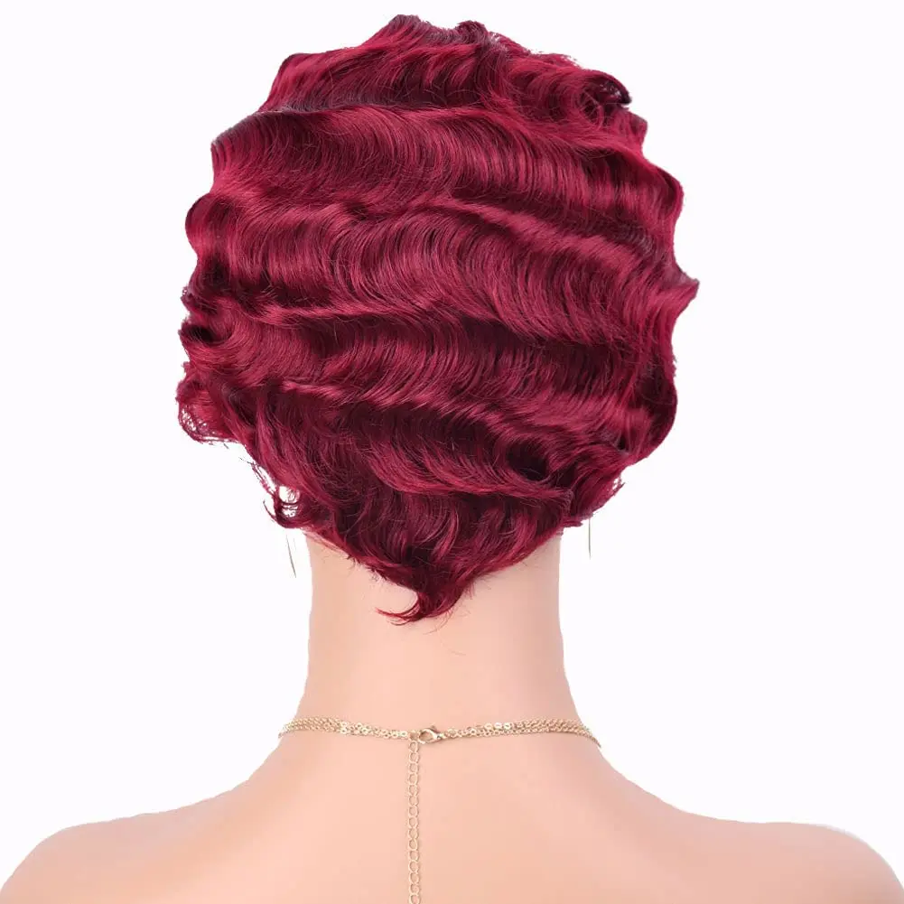 Finger Wave Wig Vintage Wigs dla kobiet Bezklejowe noszenie i idź Syntetyczne peruki Pixie Presse Peruki Retro Curly do kostiumów cosplayowych