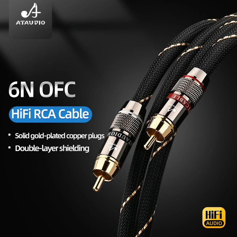 ATAUDIO HiFi 2RCA Audio Signal Cable 6N OFC Conductor RCA Male to RCA Male Interconnect Cord for Amplifier CD Player