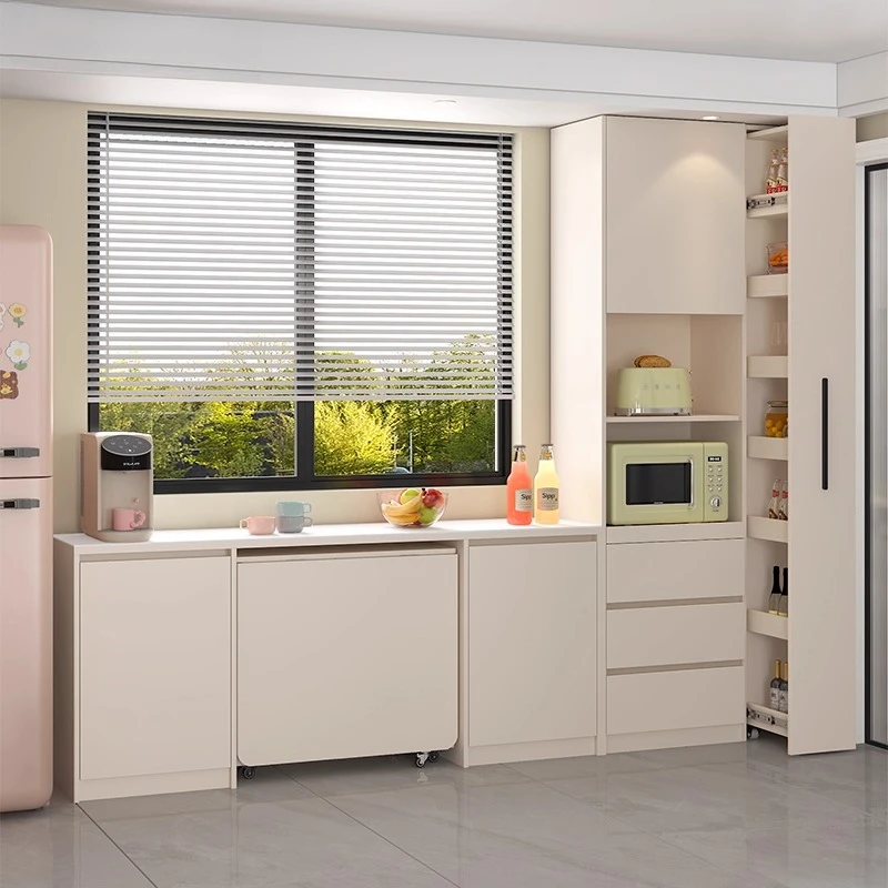 

Cream wind rock slab dining side cabinet folding dining table integrated wall locker multi-functional kitchen small apartment