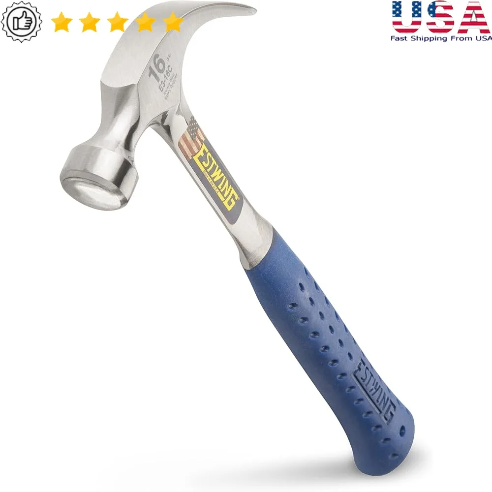 

16oz Curved Claw Hammer Smooth Face Shock Reduction Grip Alloy Steel Head Durable Construction Ideal Home Improvement