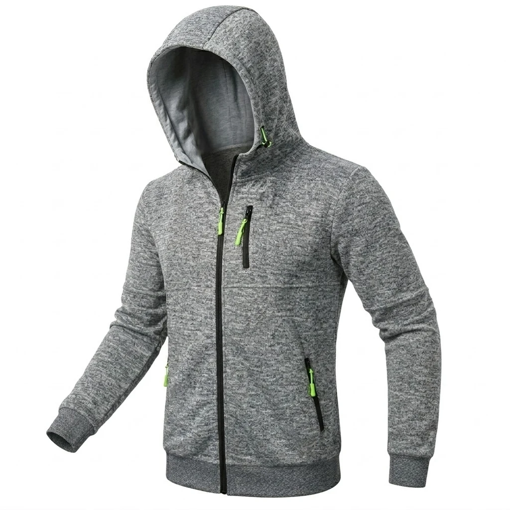 Herren Outdoor Zip Hoodie Lässiger Fleece-Sweatshirt Langarm Winter Warme Strickjacke Mantel mit Mehreren Reißverschlusstaschen Oberbekleidung – Detail 9