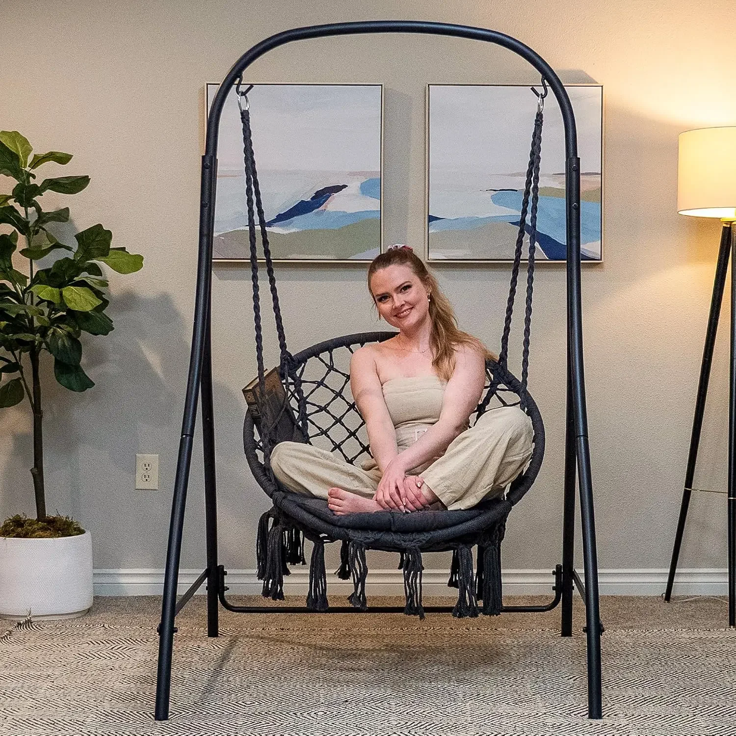 Hammock Chair with Stand Included, Heavy Duty Hanging Chair with Stand, 400 lbs Capacity, Patent Pending, Gray