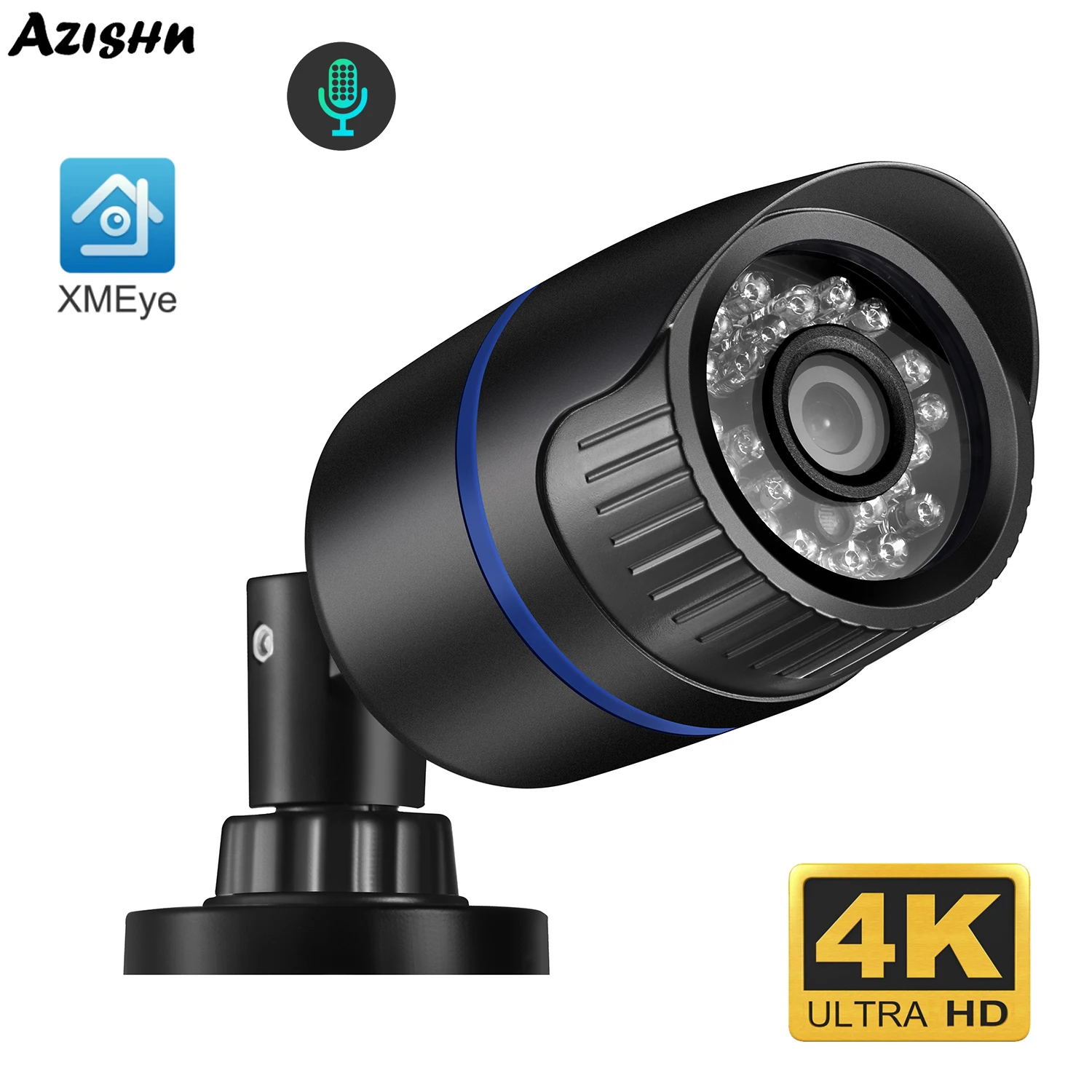 

AZISHN Ultra HD 4K IP Camera XMEye 8MP 5MP POE Outdoor Waterproof H.265 Bullet CCTV Security Surveillance Camera Motion Detect