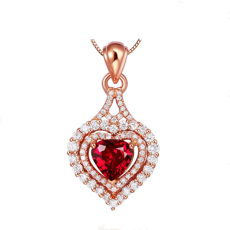 Natural Ruby 14K Rose Gold Necklace Pure Bizuteria Pendant Females Fine Pierscionki Jewelry 14K Rose Gold Colgante Pendant