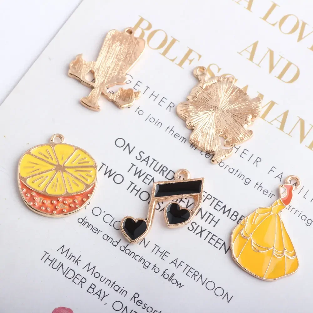 10pcs Grapefruit Metal Enamel Charms Candlestick Pendants Ornaments Beads for Bracelet Earrings Jewelry Making