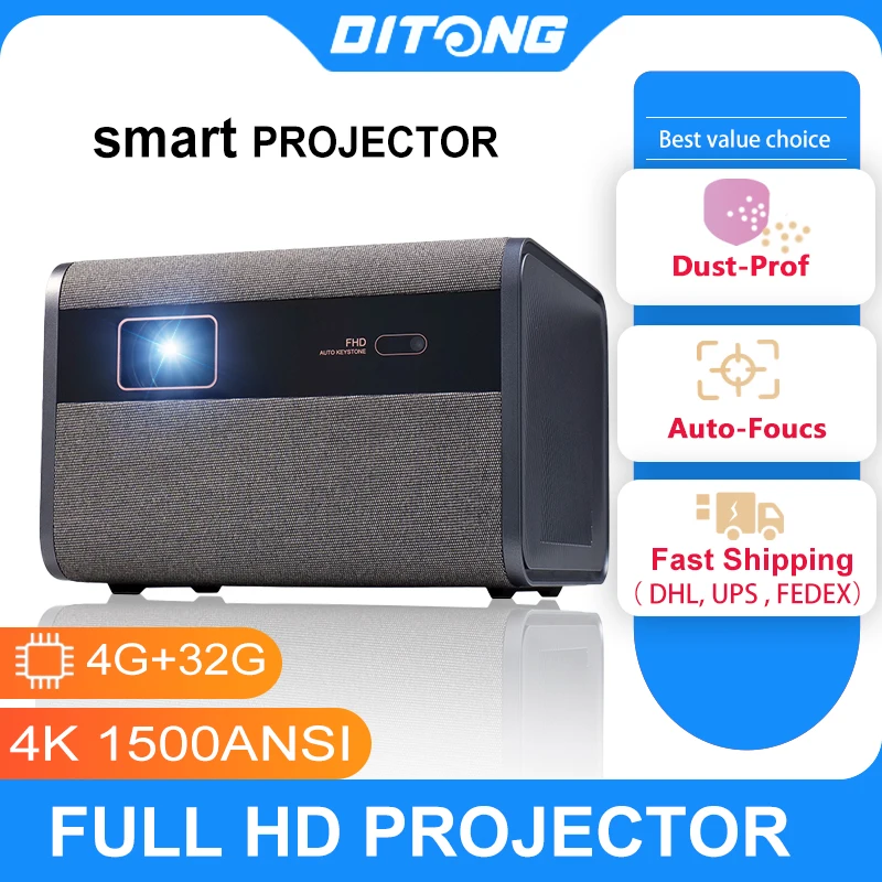 DITONG 2026 NEW J10 Projector Native 1080P Autofocus 4K HD Video Outdoor Mobile Phone Android Smart Home Theater LED Projector