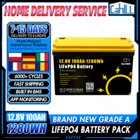 EU Stock 12V 100Ah LiFePO4 Battery Pack 12.8V Lithium Iron Phosphate Rechargeable Cells DIY 24V 48V For RV Camping Solar Battery