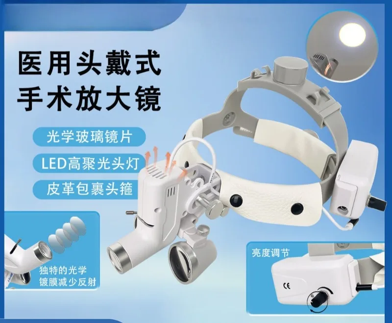 Dental Head Mounted Binocular Loupes with LED Light, Portable Surgical Magnifier for Orthopedics