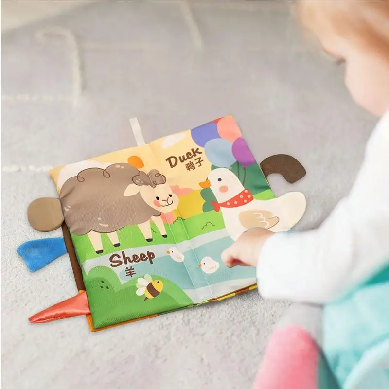 Pano macio dentição livros para criança, Animal Tails Teething Brinquedos, Anel mordedor, Crinkle Books