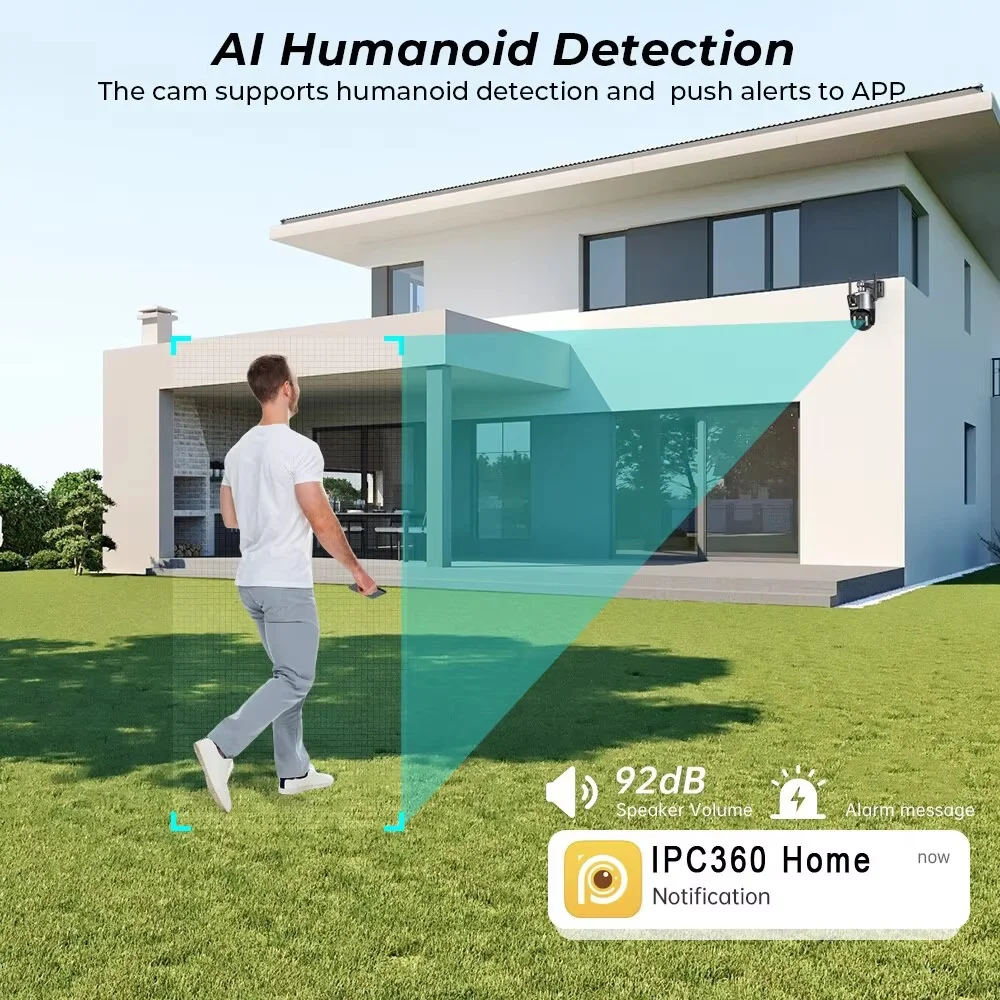 6MP 4K IP WiFi Outdoor Camera Ptz Three Lens Dual Screen 10x Hybrid Zoom Auto Tracking Waterproof 360° Security Camera