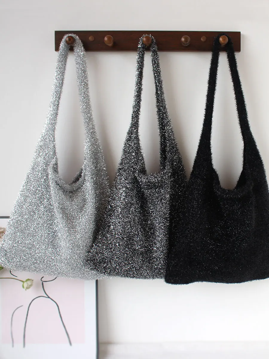 Shiny BlingBling Knitted Underarm Bag Single Shoulder Fashion Trend Women's Bag Bloggers Love Sparkling Autumn Winter Bag