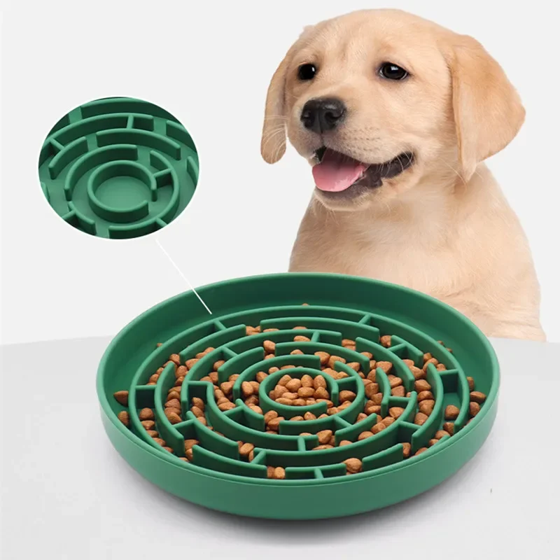 Slow Food Bowl Pet Supplies Cat Anti-Knockover Anti-Slip Food Feeder Puppy Anti-choking Silicone Food Plate Dog Accessories