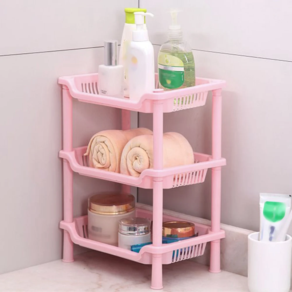 

3-Layer Detachable Rack Storage Rack Toilet Tripod For Bathroom Kitchen Space Saving Organizer Pink Shelves Holder