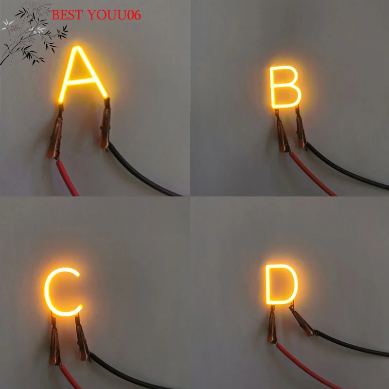 (YOUU06)1PC Yellow English Letter Filament COB LED Filament DC3V Candle Edison Diode Party Decoration Light Accessory DIY