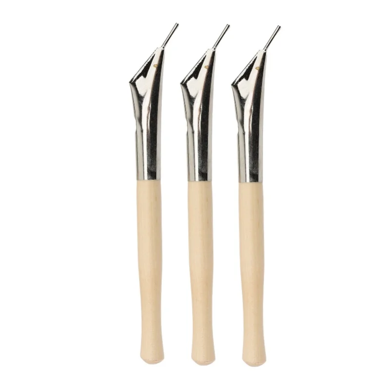 3Pcs Pottery Batik Printing Pen Drawing On Fabric Cloth Beech And Stainless Steel Clay Carving Tools